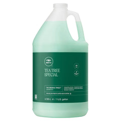 Tea Tree Special Shampoo pour bottle highlighting refreshing cleanse and scalp vitality