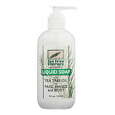 Tea Tree Therapy antibacterial liquid soap bottle-pour; gentle cleansing for hands.