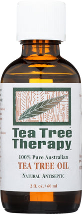 Tea Tree Therapy tea tree oil bottle front, showing pure Australian oil for skin care.