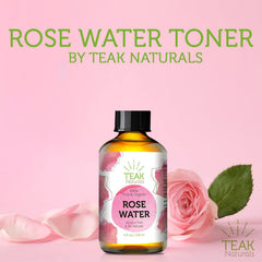 Teak Naturals Rose Water Toner on a cotton pad for gentle toning