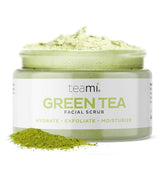 Teami matcha face scrub bottle-pour shows easy-to-use packaging for smooth application.