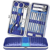 Teamkio 18-piece manicure set case open for travel or home grooming.