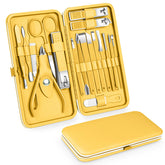 Teamkio 18pcs manicure set in yellow leather case for travel grooming.