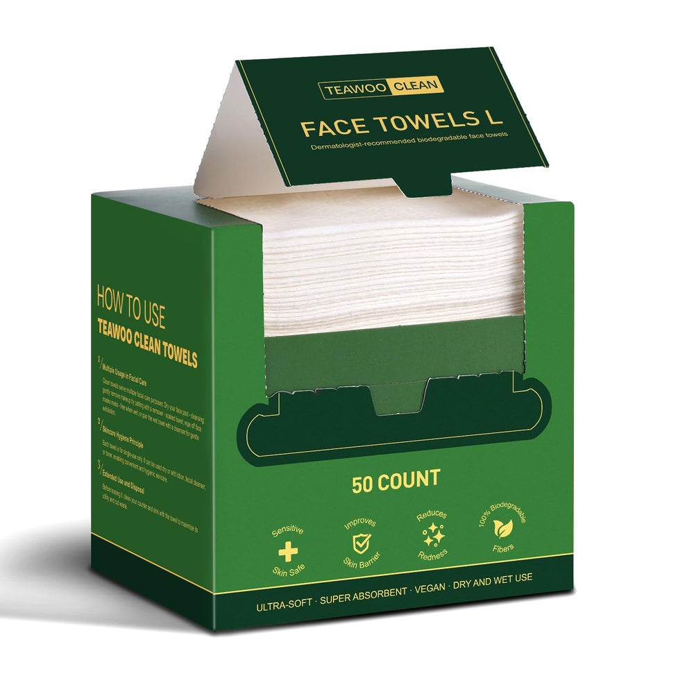 TEAWOO disposable face towels 50ct offer gentle, convenient makeup removal on the go.