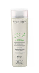 Tec Italy Curls Leave-In Cream bottle with label, highlighting hydration and frizz control.