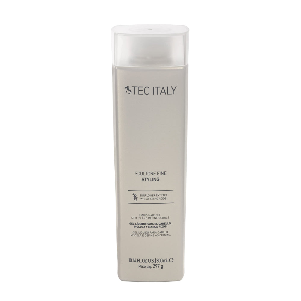 TEC Scultore Fine Liquid Hair Gel bottle demonstrates curl control, texture, and moisture-friendly shine