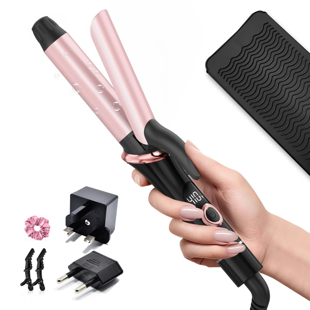 TECSIX travel curling iron with 1-inch barrel for quick, defined curls