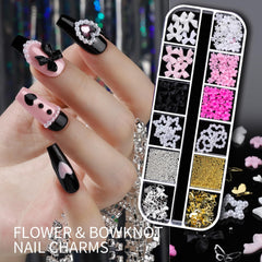 Teenitor 3D flower and heart charms elevate dimensional nail art.