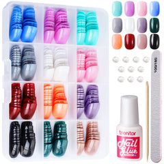 Teenitor extra short press on nails with glossy finish for a quick salon-like manicure.