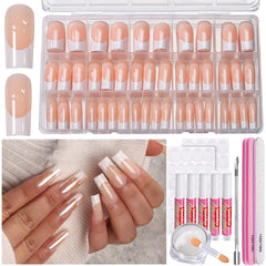 Teenitor long square French tip nails show quick glam and versatility