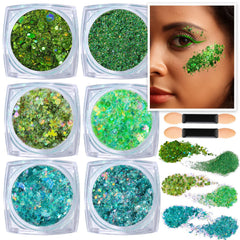 Teenitor Green Face Glitter six-shapes collection for festival-ready sparkle on the face