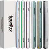 Teenitor nail file buffer set showing nine grits for versatile shaping and smoothing.