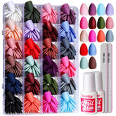 Teenitor short almond press-on nails packaging shows kit contents for easy at-home manicure