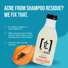 Teenology Teen Shampoo hibiscus flowers highlight hair nourishment and frizz reduction.