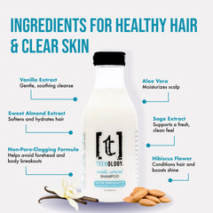 Teenology Teen Shampoo label closeup emphasizes gentle, sulfate-free formula ideal for sensitive skin.