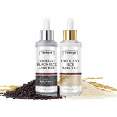 Tehkeya black rice exfoliation essence bottle showing enzymatic exfoliation for smoother skin