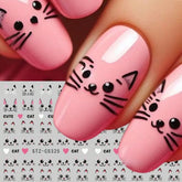 Teilihai pink cat nail stickers sheet 1 for quick cute manicure ideas.