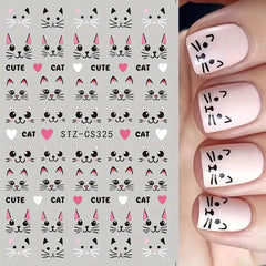 Teilihai pink cat nail stickers sheet 3 easy DIY cat nail art.