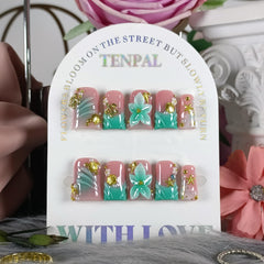 TENPAL Ocean 3D floral teal nails for durable, sea-inspired daily glam