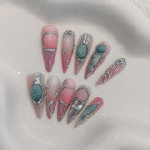 TENPAL long stiletto nails with pink-silver holographic gradient for a glow-ready look