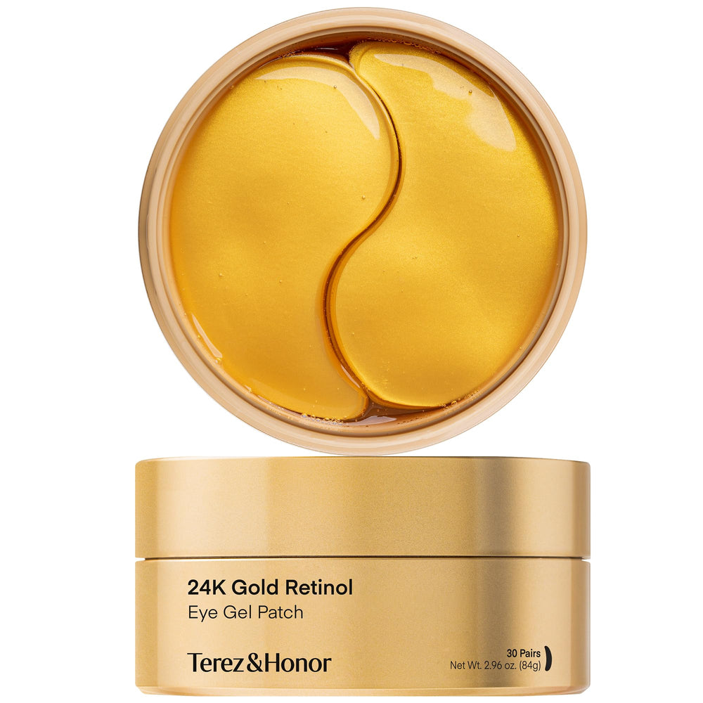TEREZ & HONOR 24K Gold Retinol Eye Patches on skin for a refreshed, luminous look.