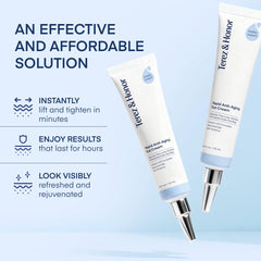Terez & Honor under-eye cream hand swatch showing hydrating texture for daytime use.