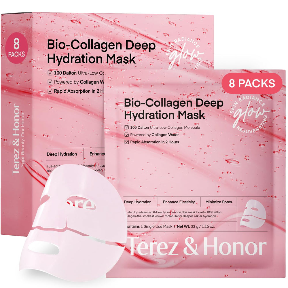 Packaging for Terez & Honor collagen mask overnight signaling premium hydration.