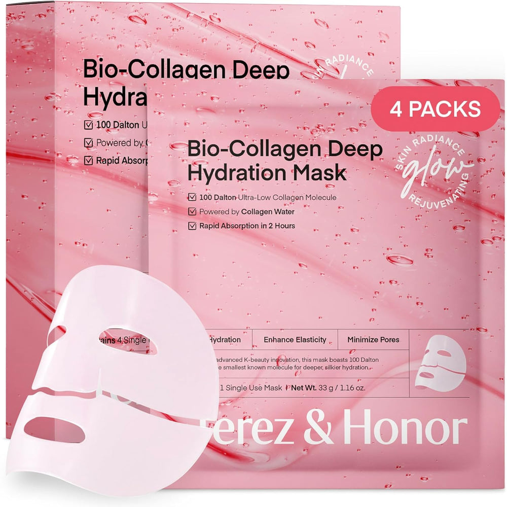 TEREZ & HONOR Korean Real Deep Bio Collagen Face Mask packaging shows premium hydrogel sheets for hydration
