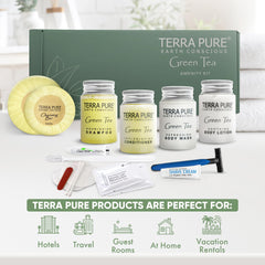 Terra Pure Green Tea conditioner travel bottle for guest suites.