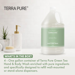 Terra Pure green tea refill with dispenser setup for guest rooms.