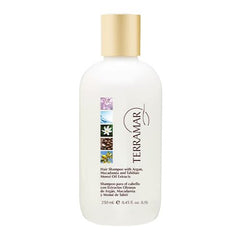 Terramar shampoo bottle with argan, macadamia, and Monoi oil for nourishing shine.
