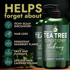 Terramed Just Think Comfort Tea Tree Conditioner bottle adds fullness and softness.