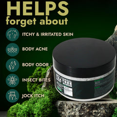 Terramed Just Think Comfort tea tree oil bottle highlights skin soothing formula.
