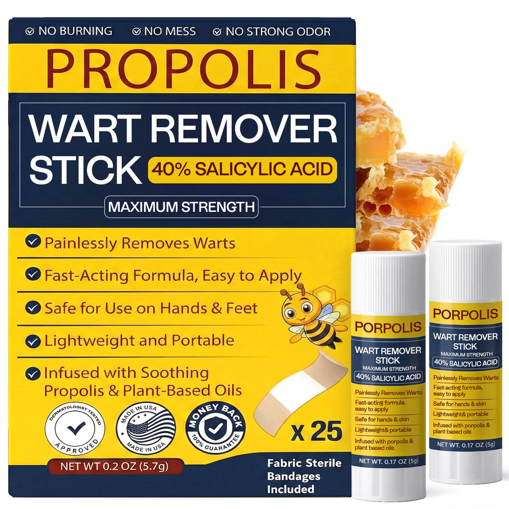 Terramed Just Think Comfort wart remover stick close-up applying to a wart for targeted treatment.