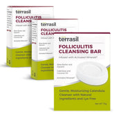 Terrasil Folliculitis Soap three-pack packaging for gentle cleansing