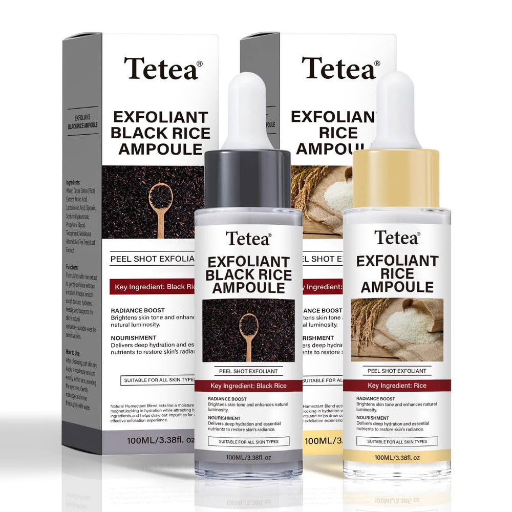 Tetea Peel Shot Glow Rice Ampoule Duo box showcases dual formulas for radiance and texture.