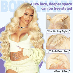 Texiora 613 blonde wig close-up showing pre-bleached knots for seamless scalp blend