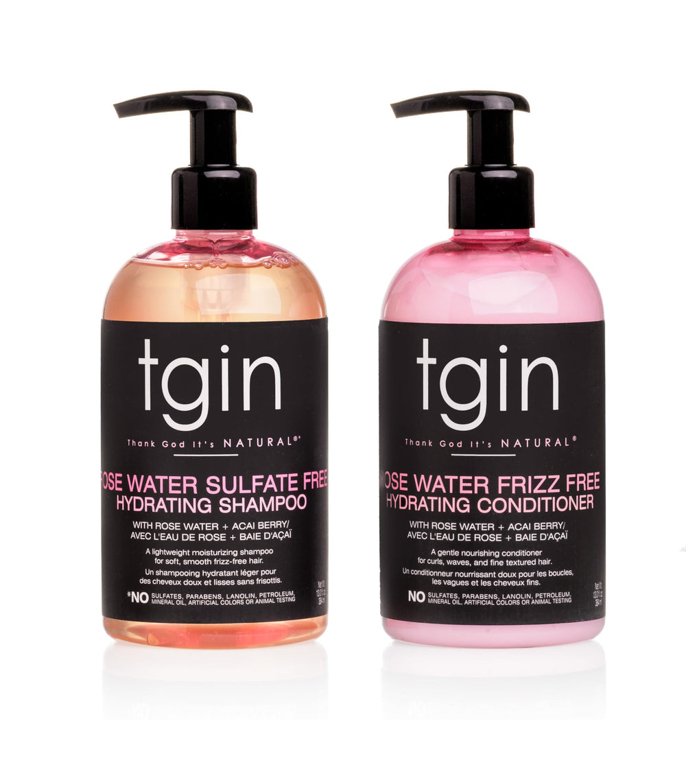 Thank God It's Natural Rose Water Shampoo bottle pour for gentle cleanse and hydrated curls