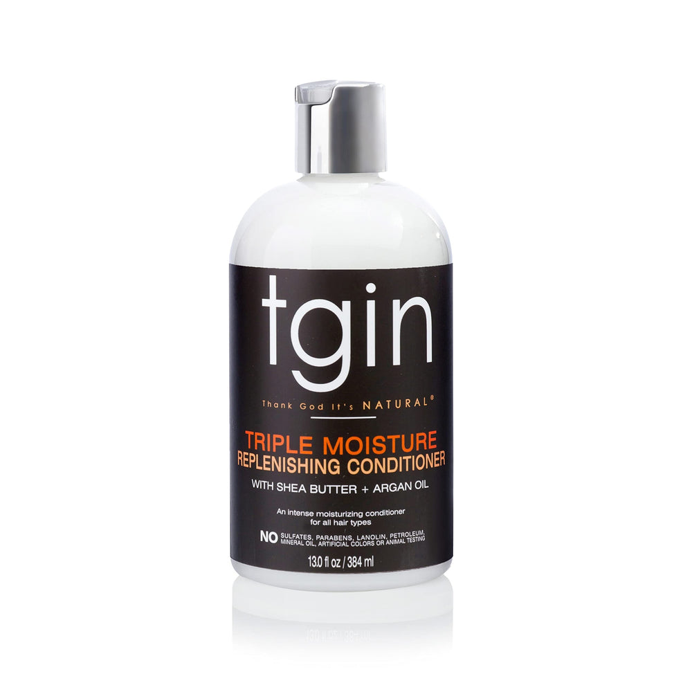 tgin triple moisture conditioner bottle closeup demonstrates hydration for soft curls