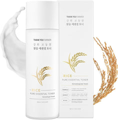 THANKYOU FARMER Rice Pure Korean Milk Toner bottle front view, hydrating and soothing for dry skin.