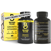 The Beard Club biotin beard growth bottle highlighting premium packaging for full beard support.