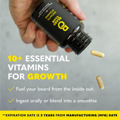 The Beard Club biotin beard growth tablets on white background for healthier facial hair.