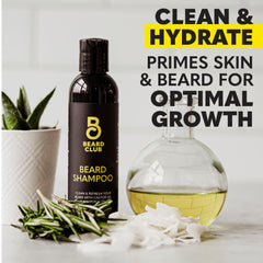 The Beard Club cedar beard oil bottle promotes healthy facial hair.