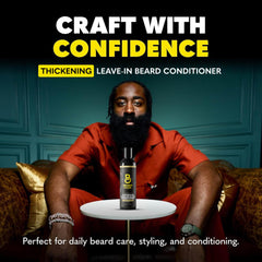 The Beard Club Thickening Leave-In Conditioner application on hands, easy daily grooming ritual.