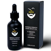 The Beard Guys 5% Minoxidil beard oil bottle delivers premium nourishment for grooming.