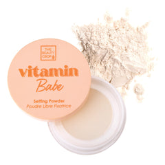 The Beauty Crop Vitamin Babe Setting Powder bottle delivers translucent, oil-control finish for all-day wear.