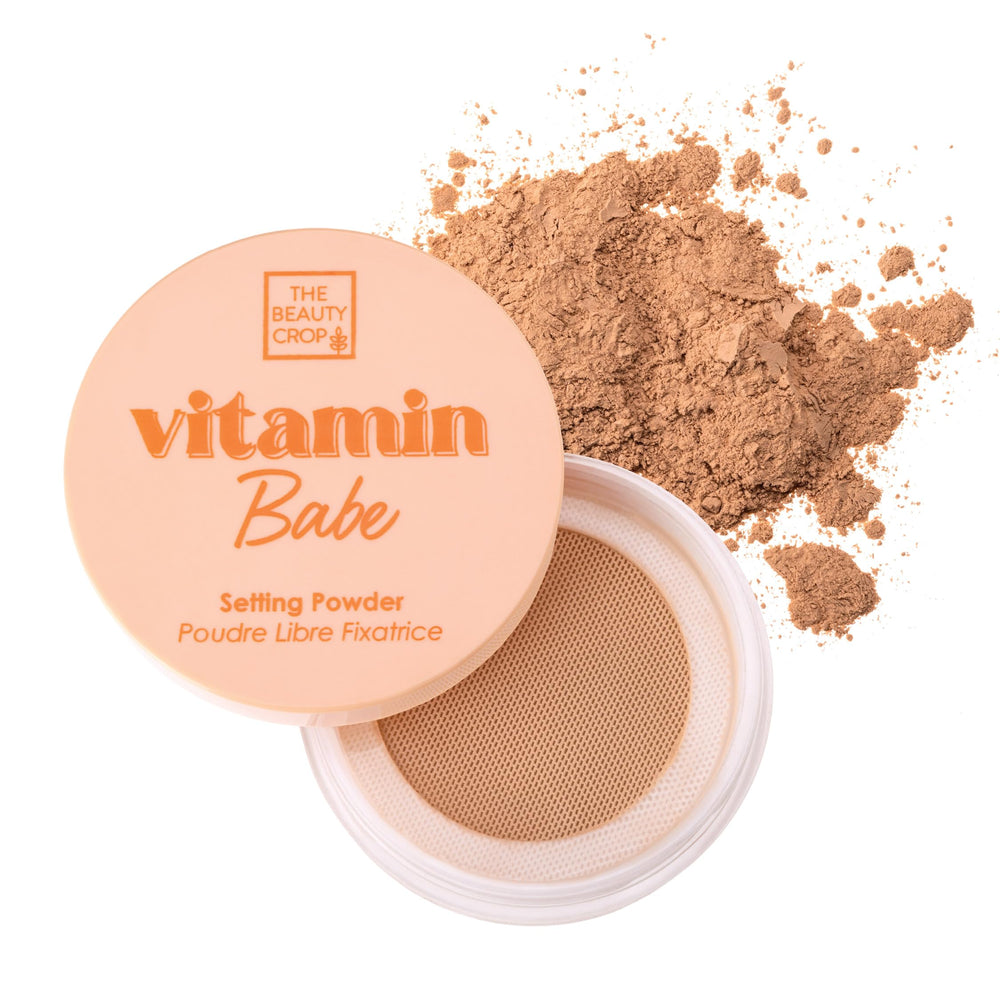 The Beauty Crop Vitamin Babe setting powder jar closeup showing smooth, airbrushed finish
