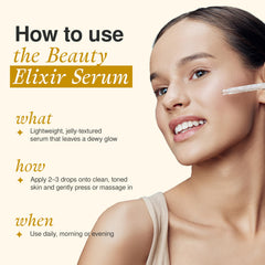 The Beauty Elixir 24K Gold Serum applied to skin for a radiant, hydrated look.