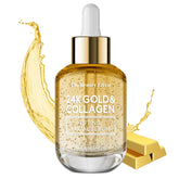 The Beauty Elixir 24K Gold Serum bottle front view shows luxurious hydration.