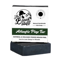 The Black Stuff Pine Tar Soap bar, main view showcasing rugged texture for cleansing.